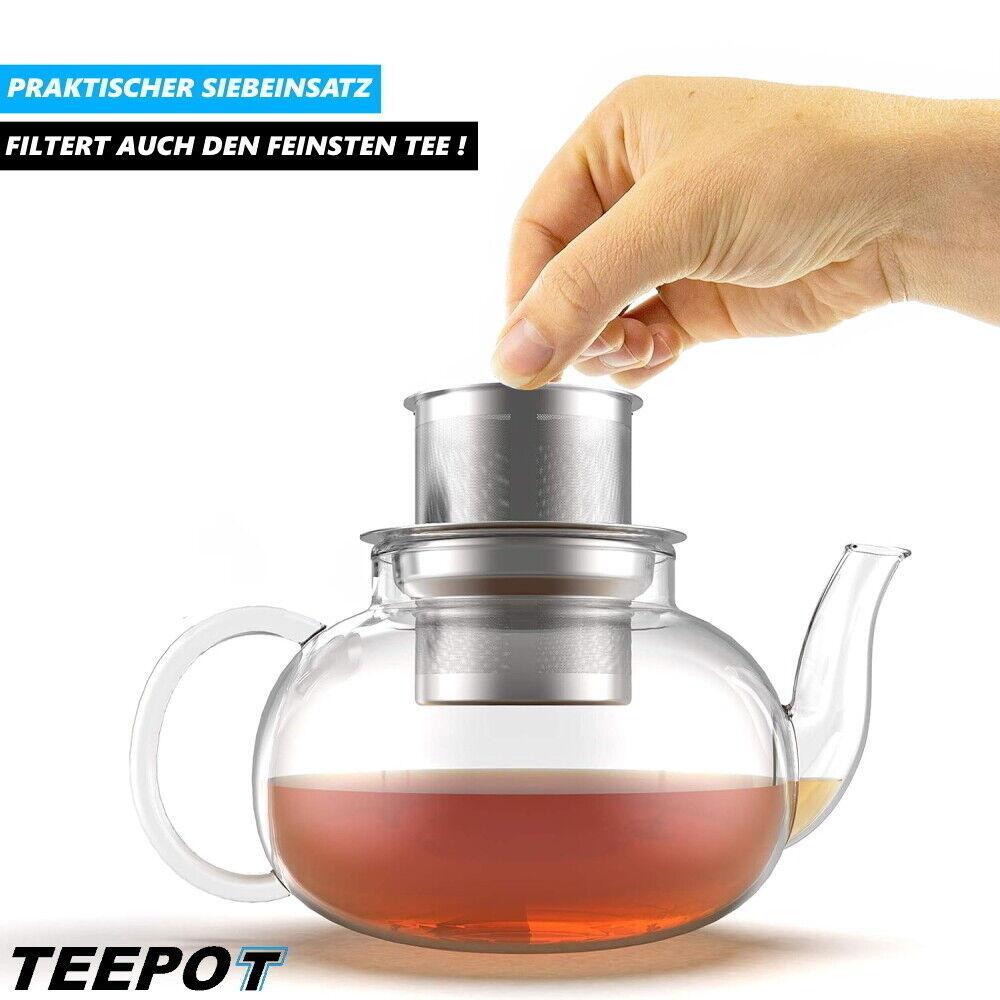 TEEPOT Teekanne mit Siebeinsatz Glaskanne Glasteekanne mit Teesieb Teebereiter