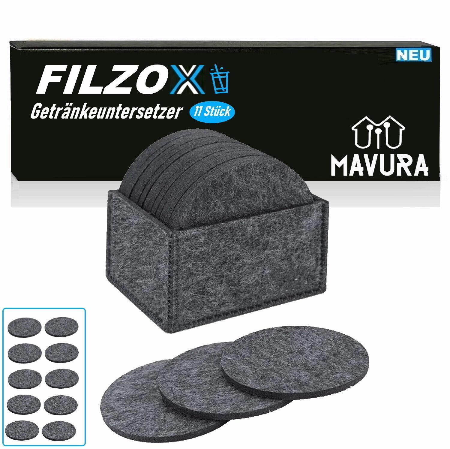 FILZOX Filz Untersetzer Set rund Premium Design Glasuntersetzer Getränke grau