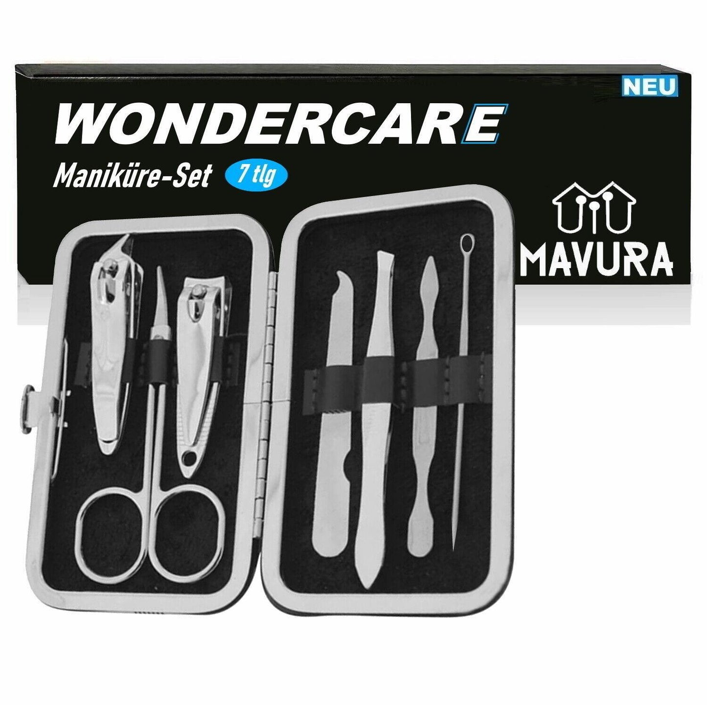 WONDERCARE Maniküre Set Pediküre Nagelset Nagelpflege Nagelschere Nagelfeile 7er