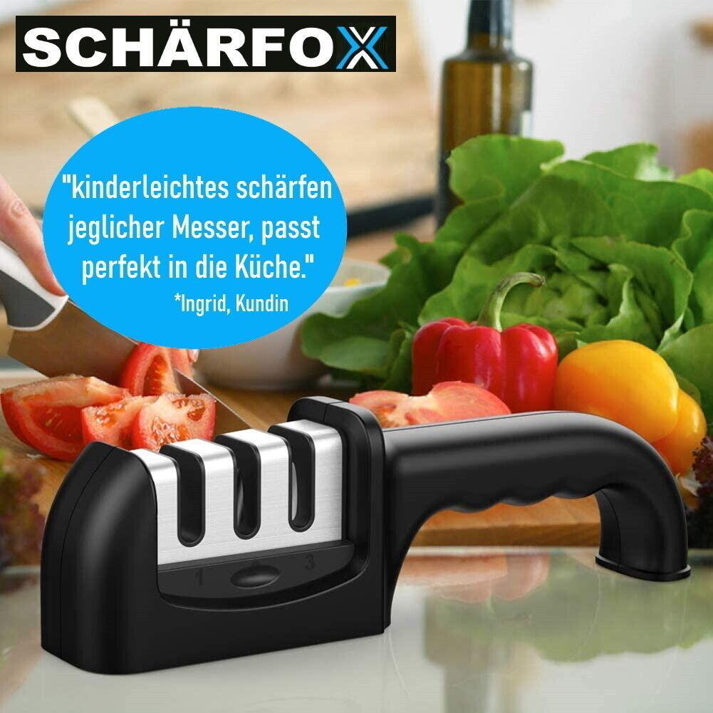 SCHÄRFOX Profi Messerschärfer Messerschleifer 3 Stufen Diamant Klingen Schleifer