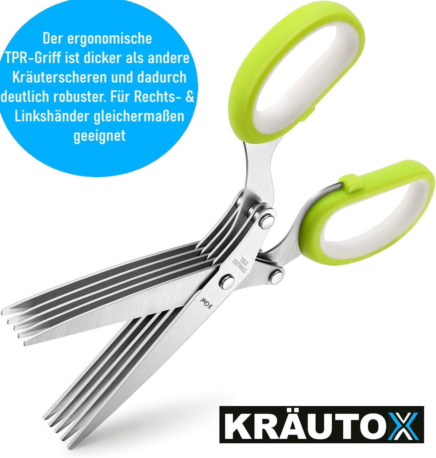 KRÄUTOX Kräuterschere 5 Klingen Edelstahl Kräutermesser mit Reinigungskappe