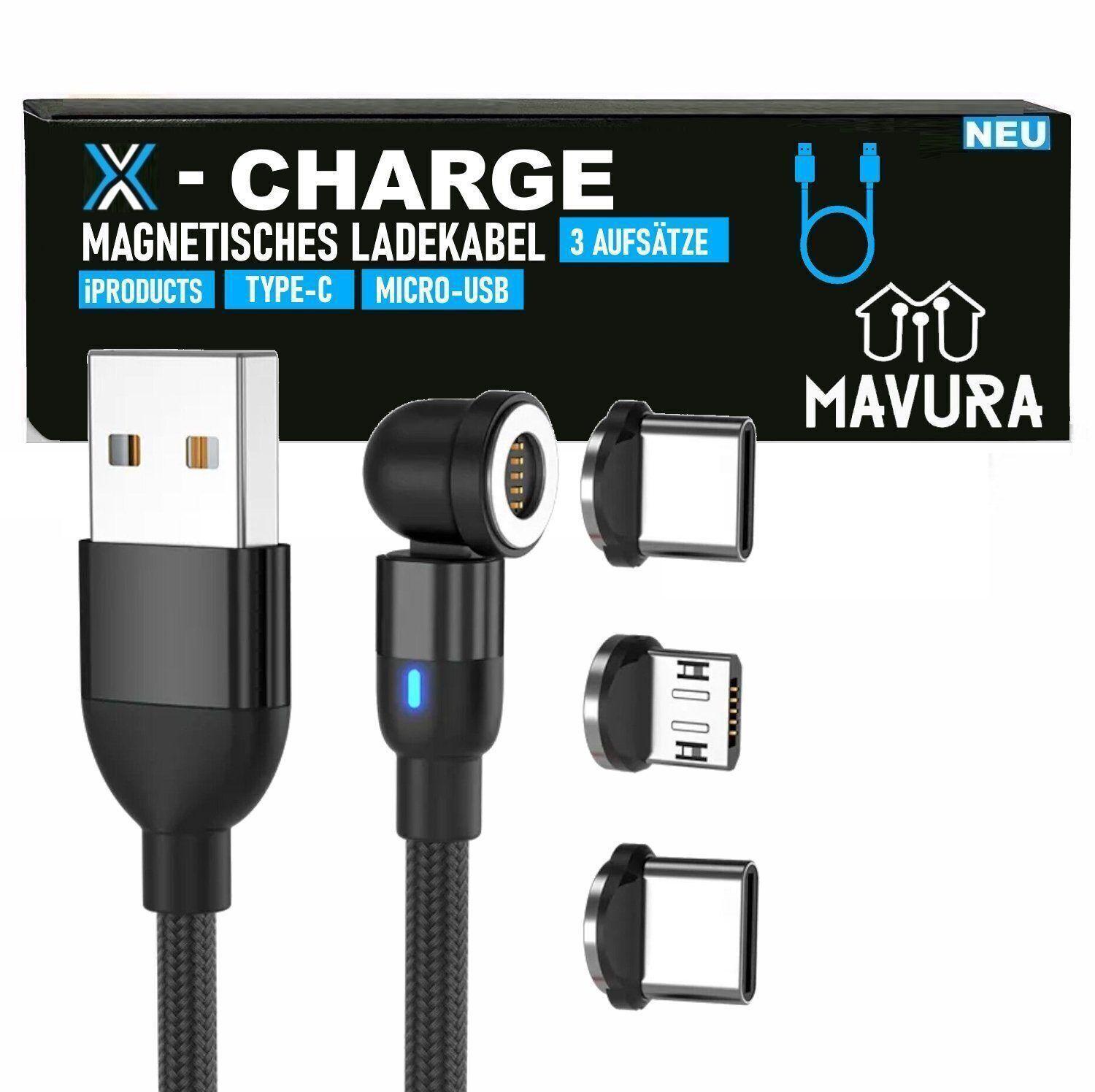 X-CHARGE magnetisches Ladekabel 360° Rotation für iPhone Micro USB Type C Magnet