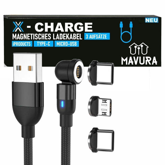 X-CHARGE magnetisches Ladekabel 360° Rotation für iPhone Micro USB Type C Magnet