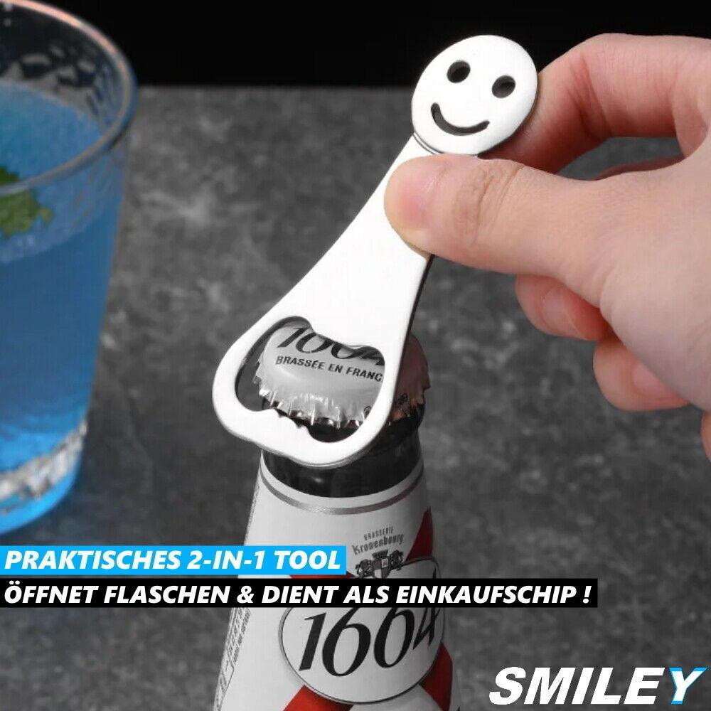 SMILEY Einkaufswagenlöser Einkaufswagenchip abziehbar Flaschenöffner Metall [2x]
