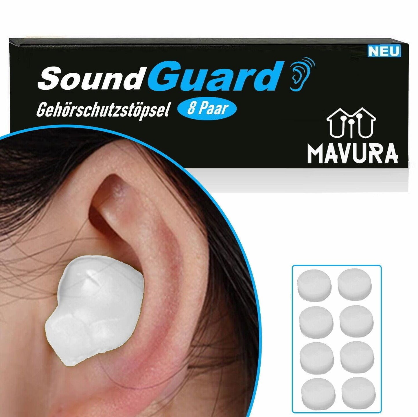 SoundGuard Gehörschutz Stöpsel Silikon Ohrstöpsel Schlafen Lärm Konzert 8paar