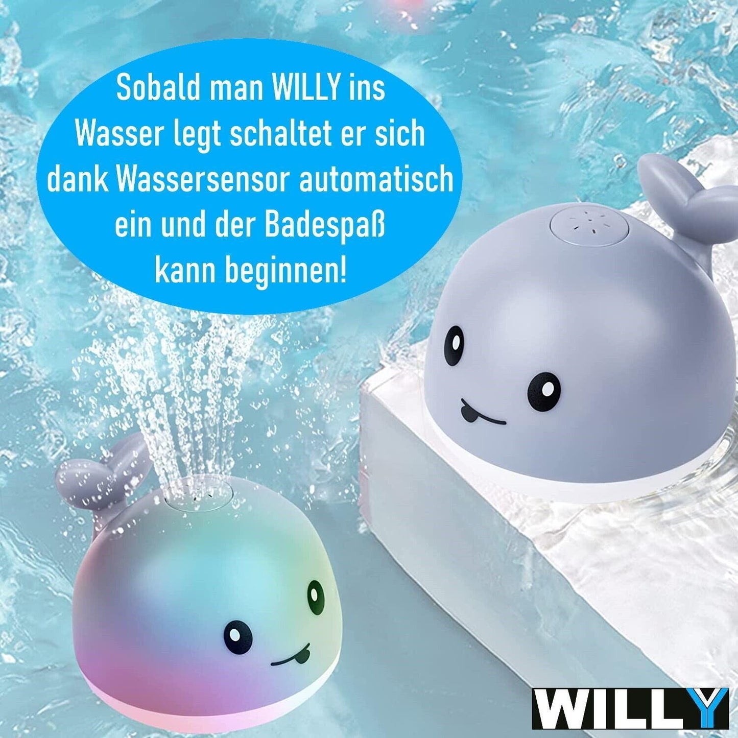 WILLY Wal Badespielzeug Wasserspielzeug Baby Kinder Fontäne & LED Beleuchtung
