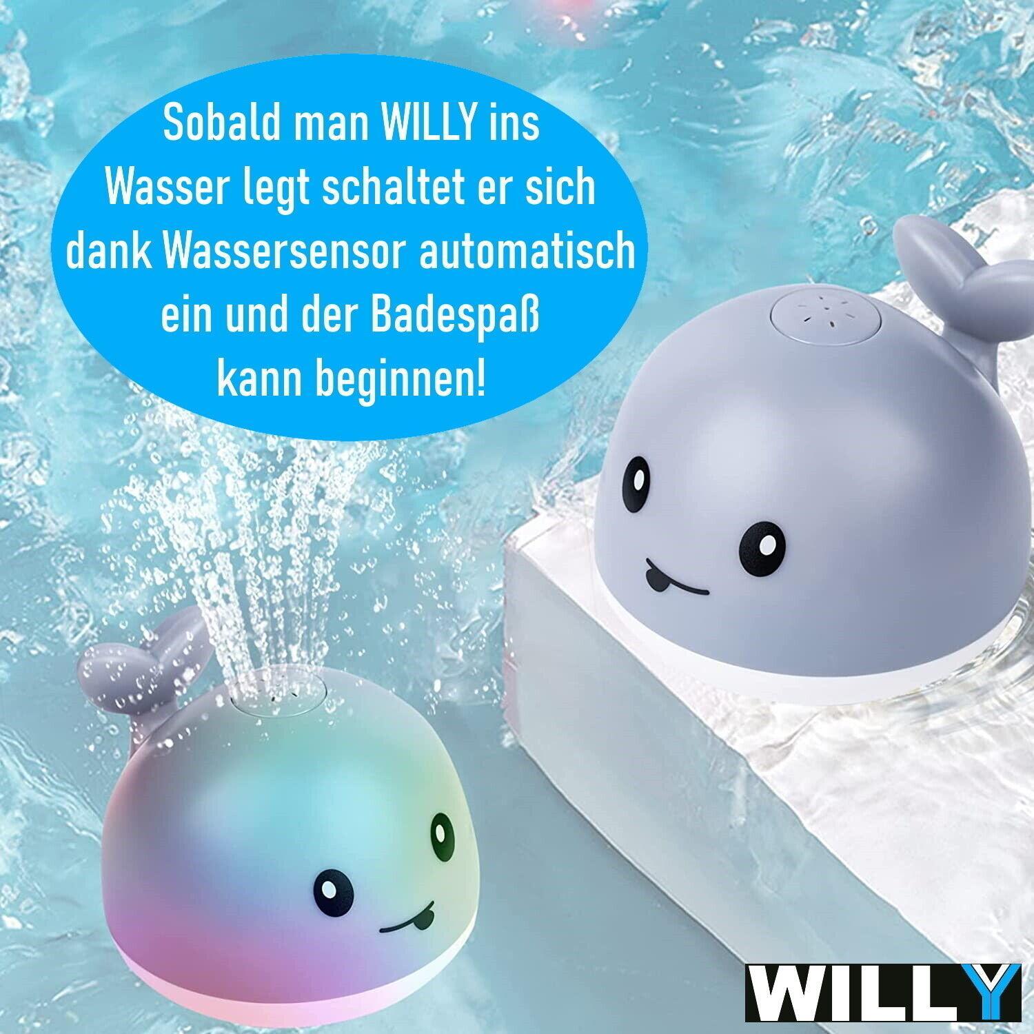 WILLY Wal Badespielzeug Wasserspielzeug Baby Kinder Fontäne & LED Beleuchtung