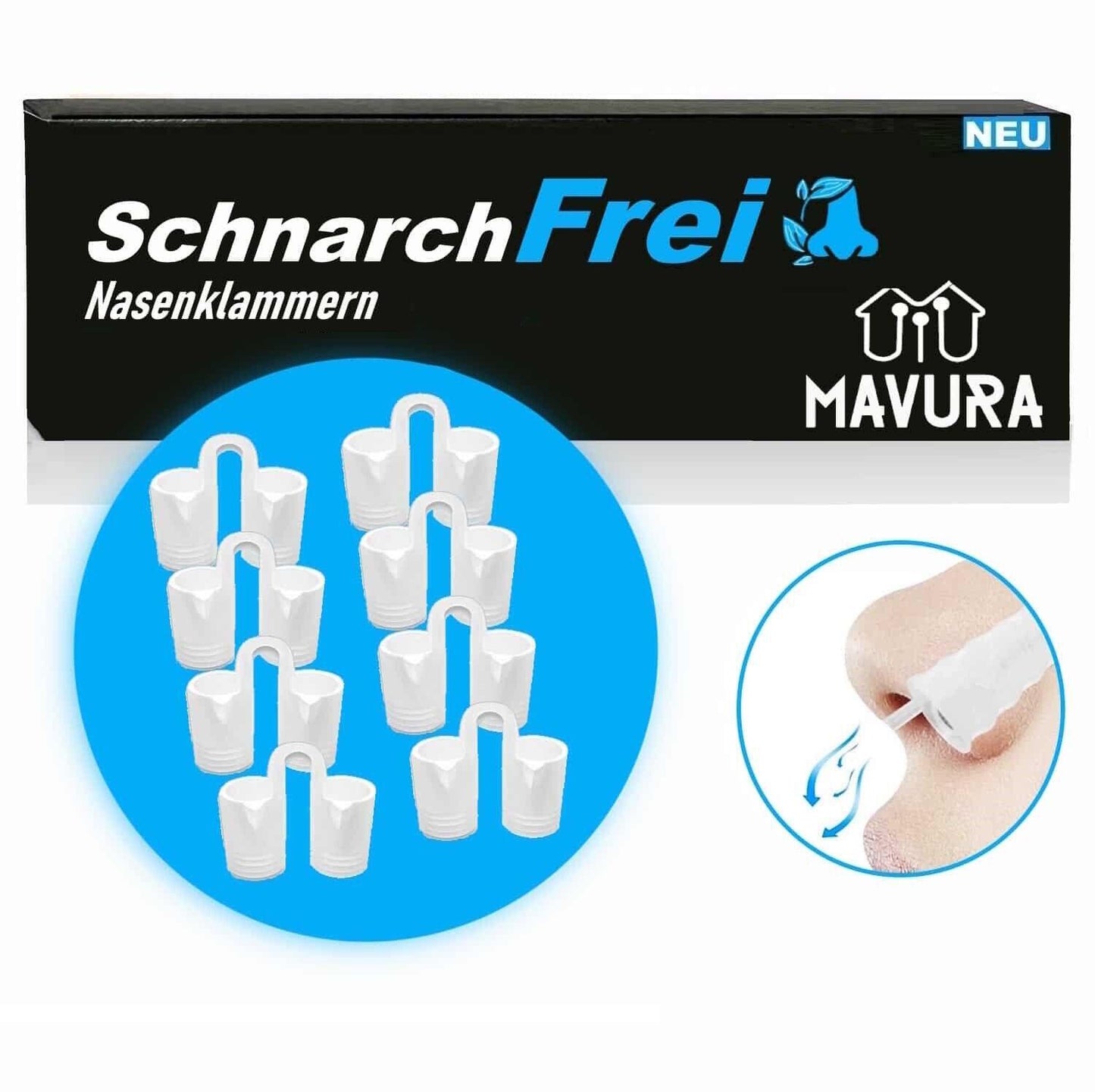 SchnarchFrei Nasenspreizer Set Nasendilatatoren Nasenklammer Schnarchen [8er]