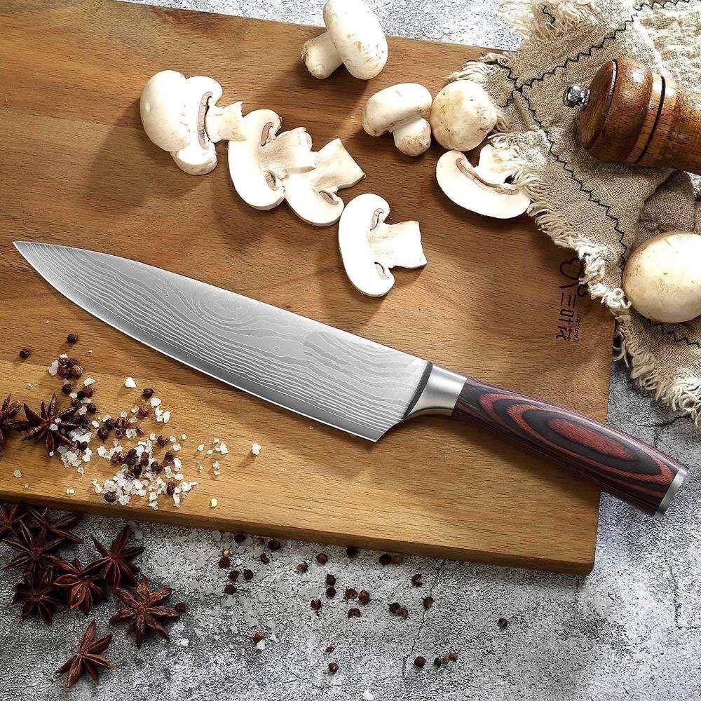 GRILLOX Kochmesser Profi Chefmesser Küchenmesser Fleischmesser Damast Look 20c