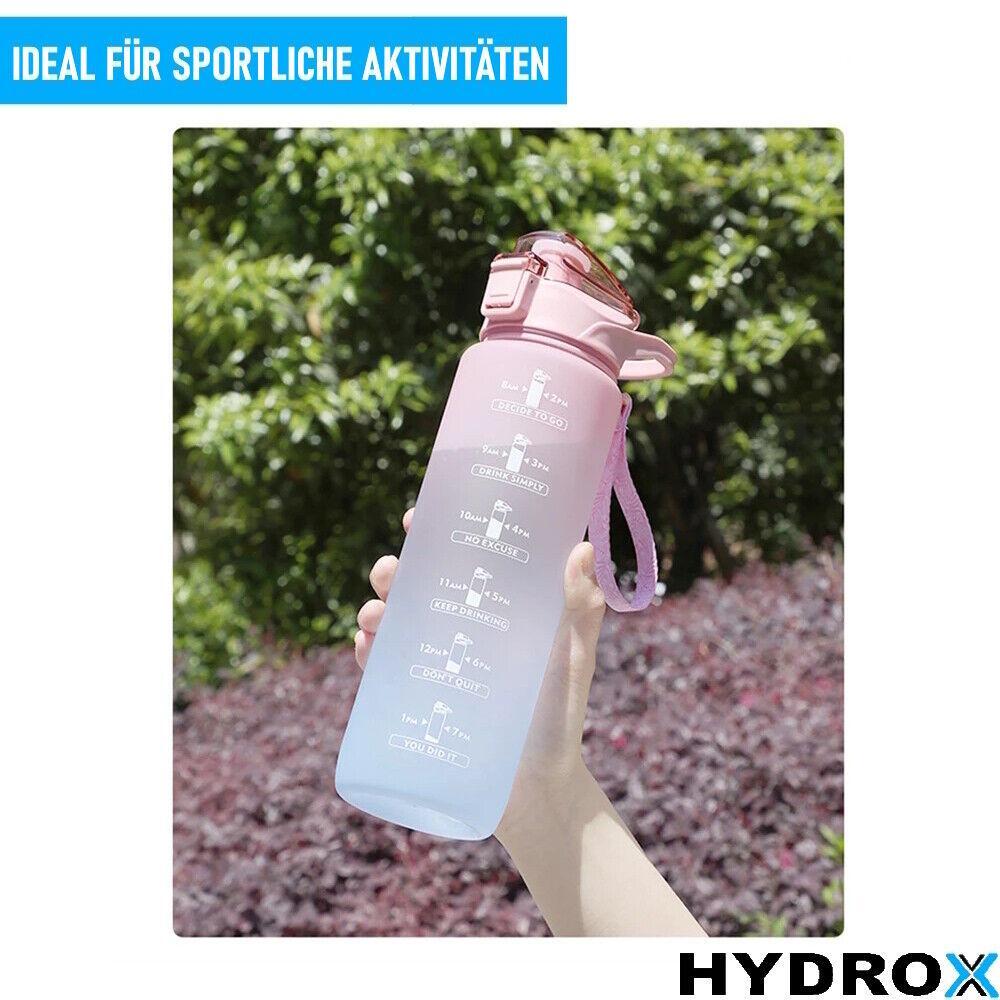 HYDROX Trinkflasche mit Zeitmarkierung Sportflasche Wasserflasche Sport Yoga 1L