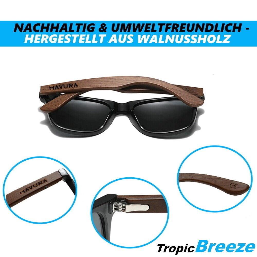 TropicBreeze Walnussholz Sonnenbrille Herren Damen Holz Polarisiert Pilot UV400