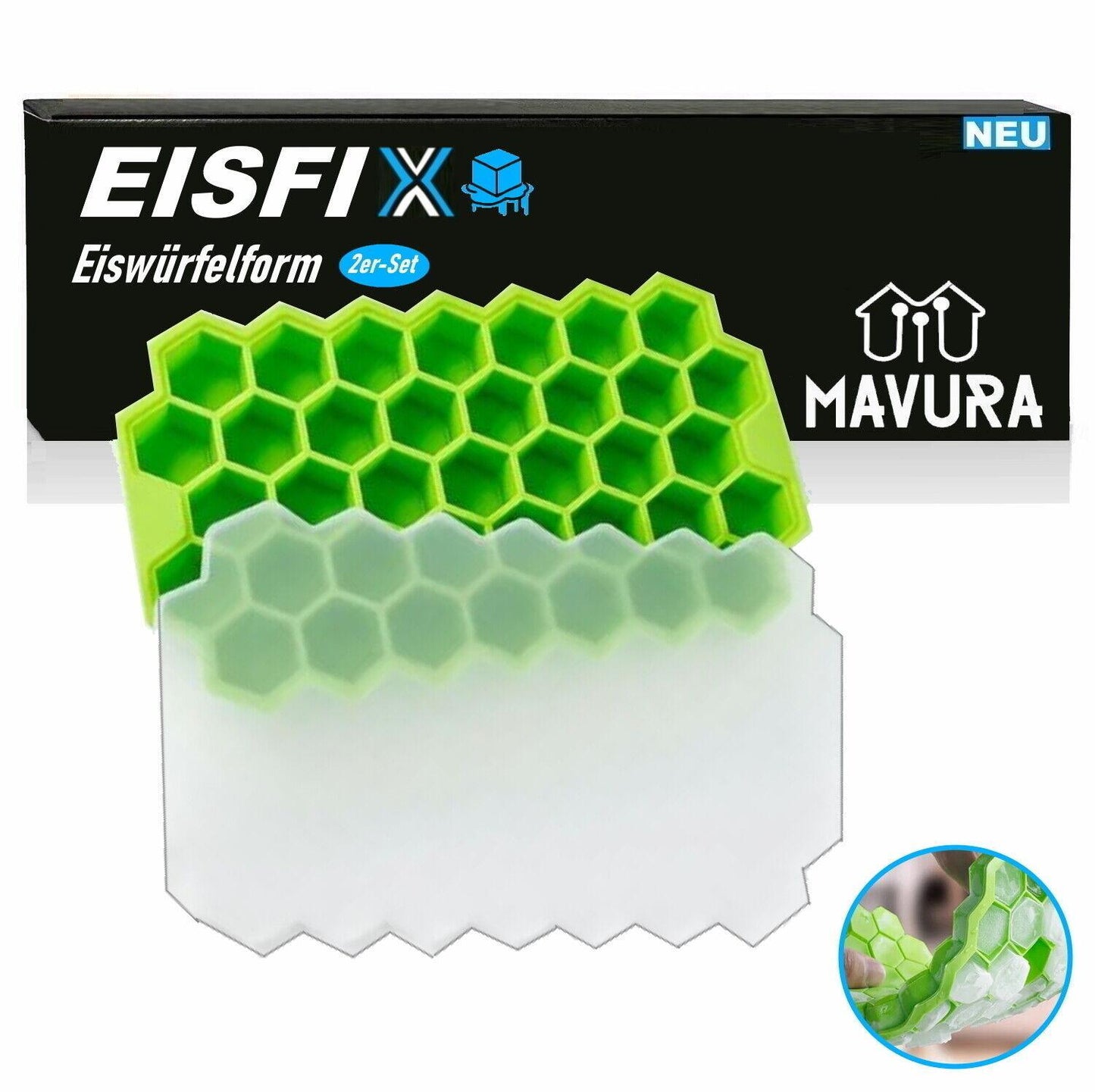 EISFIX 2x Eiswürfelform Silikon Eiswürfelbereiter Eiskugelform Eiswürfelbehälter