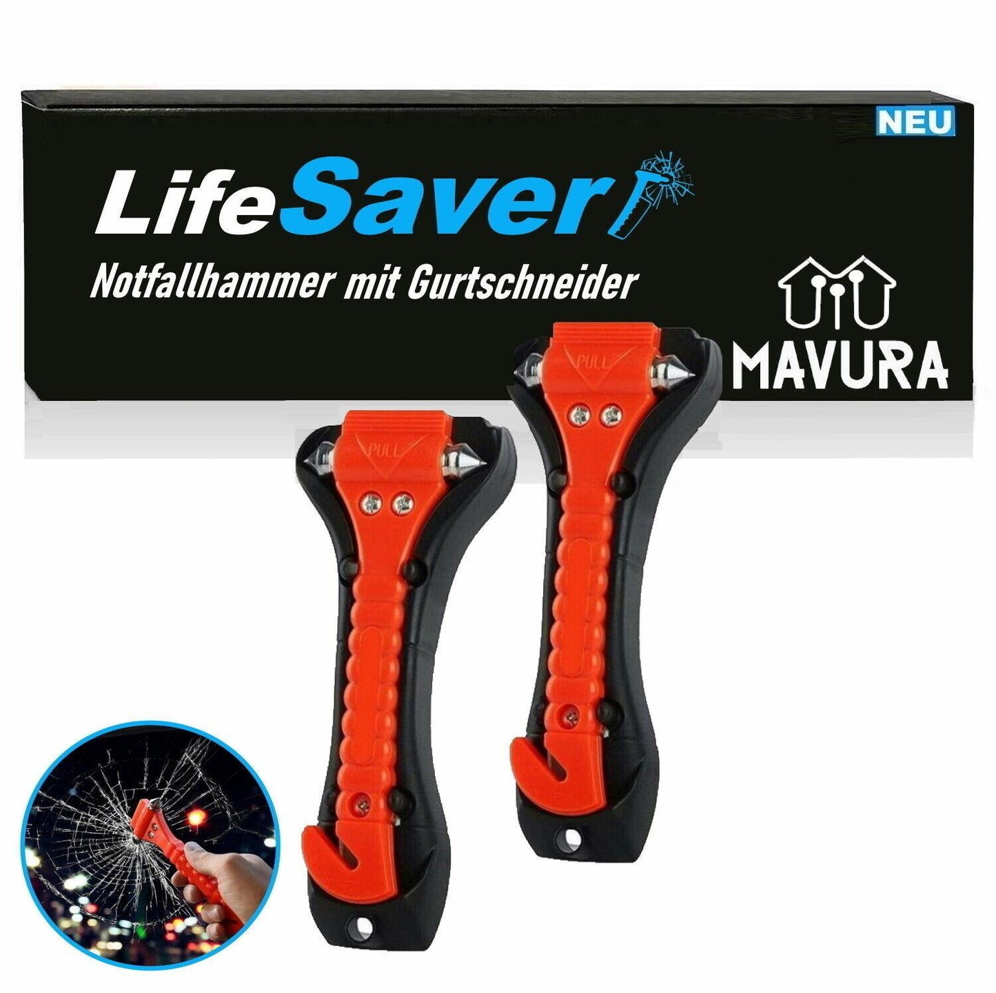 LiveSaver Nothammer Gurtschneider Notfallhammer Glasbrecher Gurtmesser [2er]