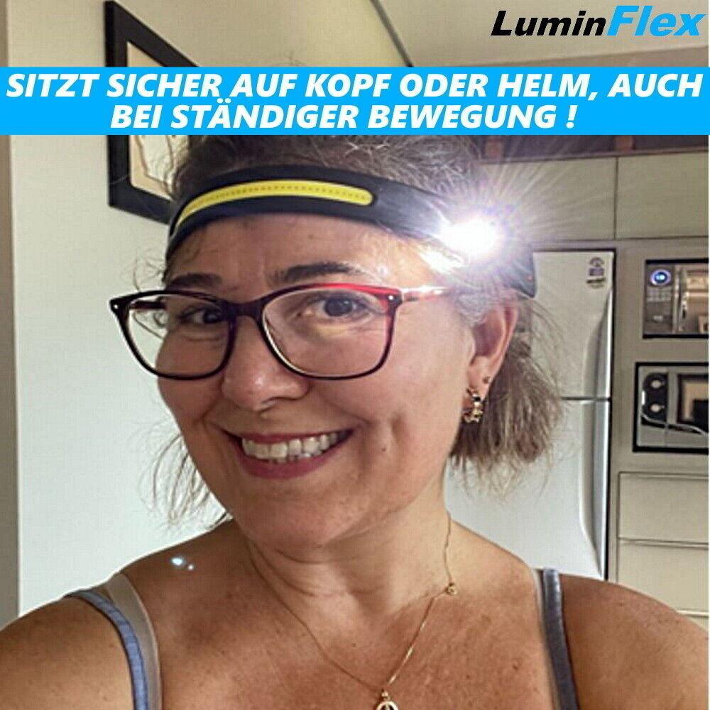 LuminFlex LED Stirnlampe Kopflampe COB 5 Modi 230° aufladbar wasserdicht extrem