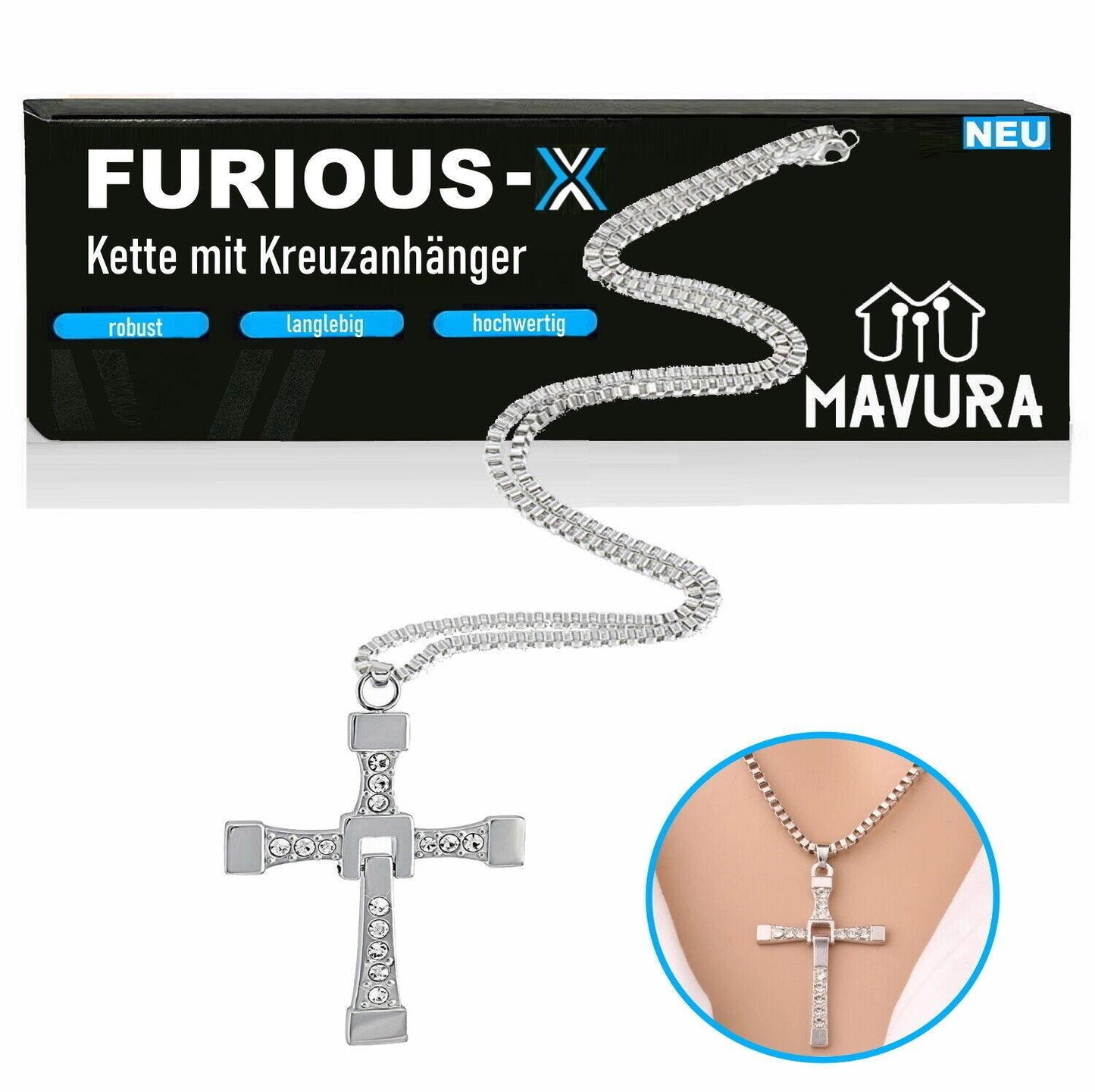 FURIOUS-X Fast Furious Vin Diesel Dominic Toretto Kreuz Hals Kette EDELSTAHL