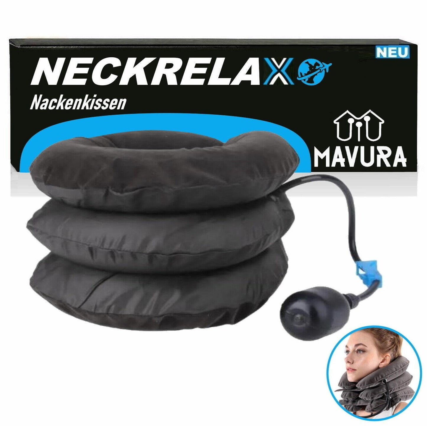 NECKRELAX Nackenkissen aufblasbar Nackenhörnchen Nackenrolle Nackenstrecker