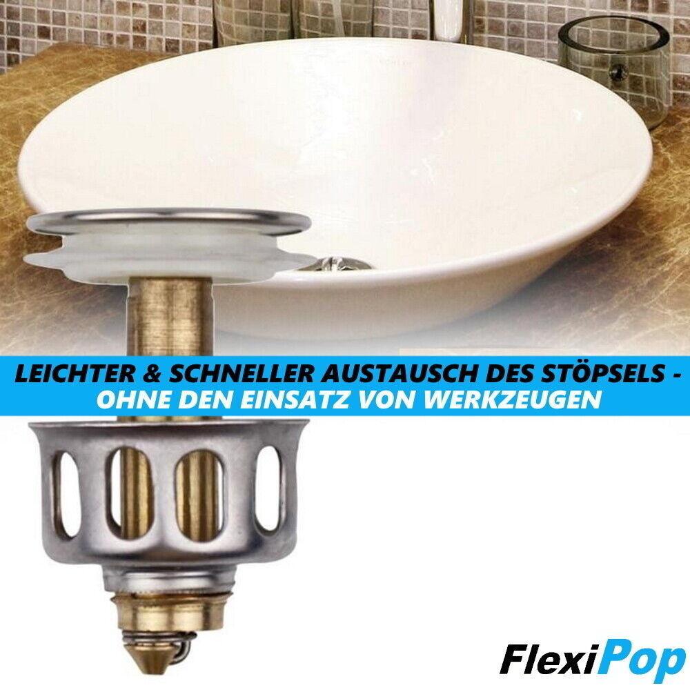 FlexiPop Ablauf Garnitur Abfluss Stopfen Waschbecken POP UP Stöpsel Filter Sieb