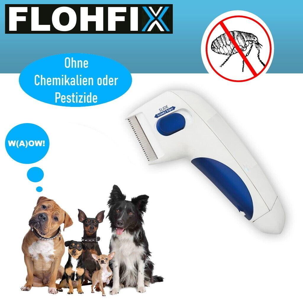 FLOHFIX elektrischer Läusekamm Nissenkamm Flohkamm Hunde Katzen Kinder Läusekamm