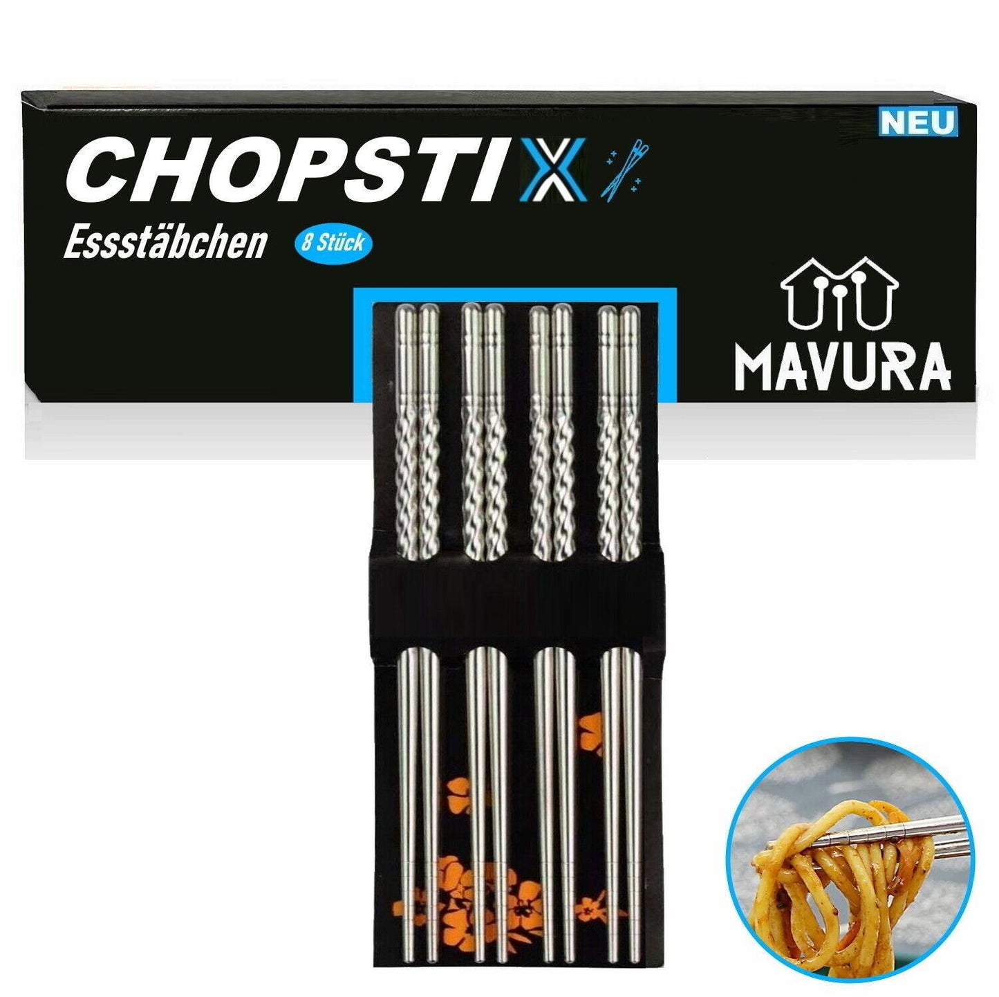 CHOPSTIX Essstäbchen Chopsticks Chinesische Japanische Edelstahl Stäbchen 4paar