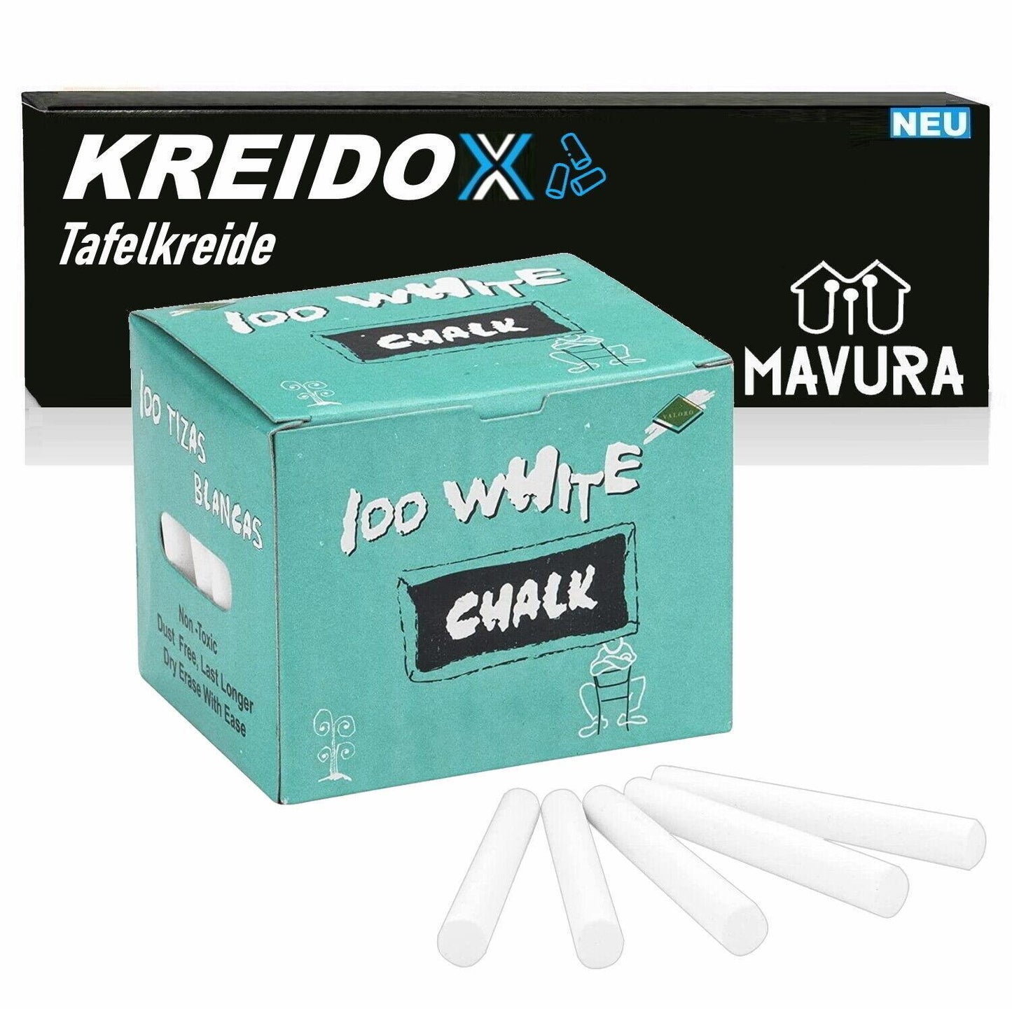 KREIDOX 100Stk Kreidetafel Kreide Schulkreide Wandtafelkreide Malkreide weiß