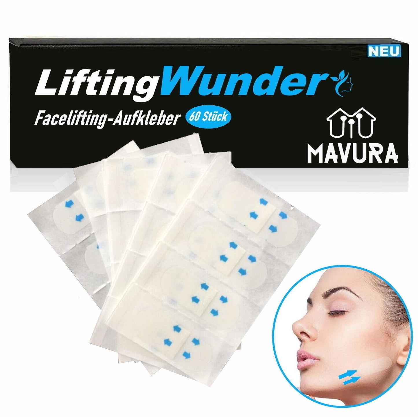 LIFTINGWUNDER Face Lifting Tapes Unsichtbare Face-Lifting Gesichtsaufkleber 60St
