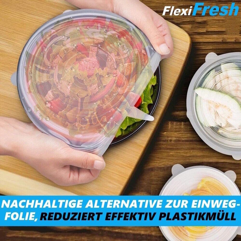 FlexiFresh Silikon Deckel Frischhalte Universal dehnbar Wiederverwendbar 6er Set