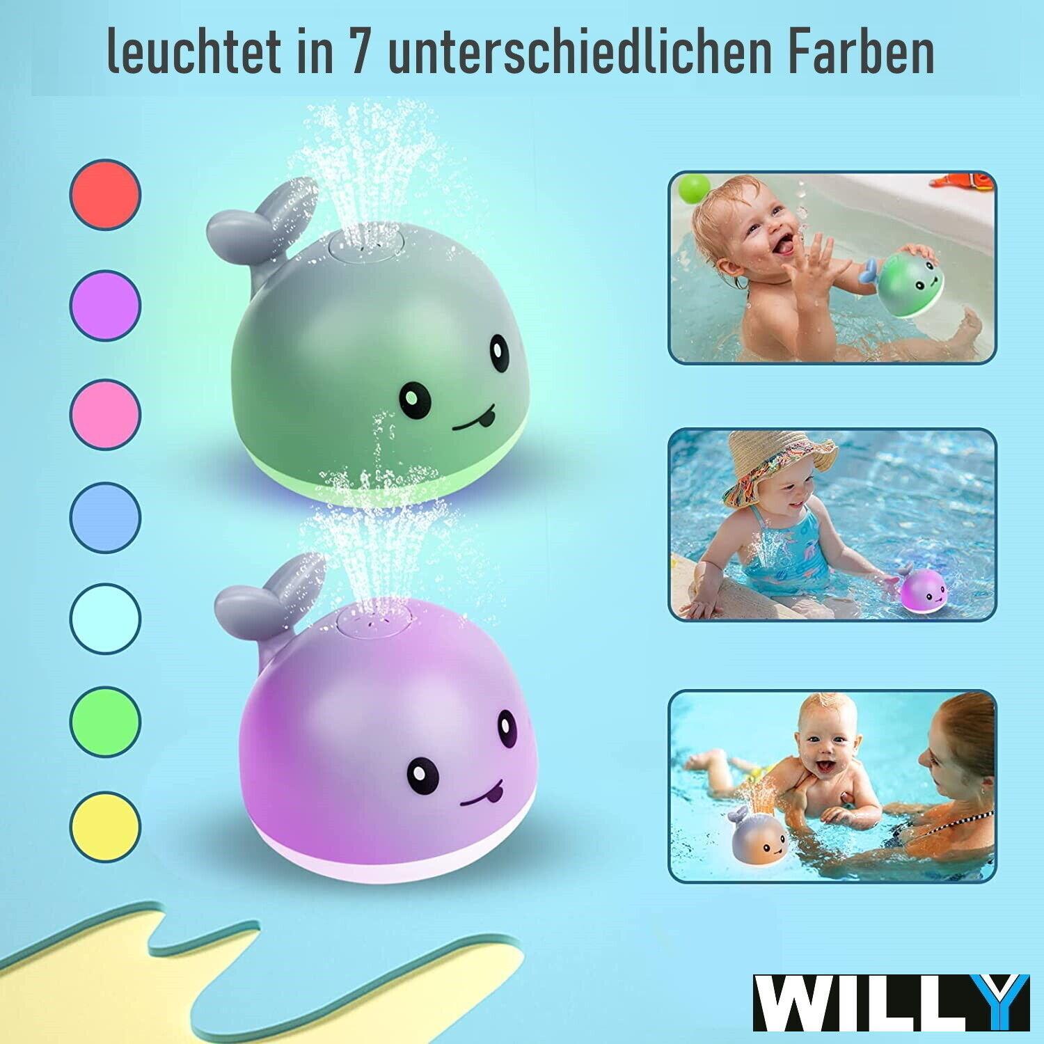 WILLY Wal Badespielzeug Wasserspielzeug Baby Kinder Fontäne & LED Beleuchtung
