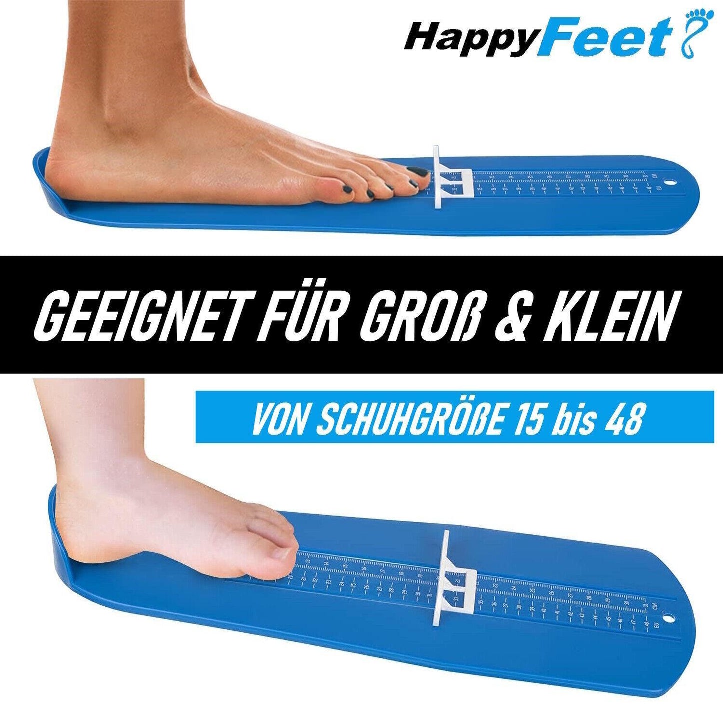 HappyFeet Fußmessgerät Fußmesser Schuhgrößentabelle für Kinder & Erwachsene