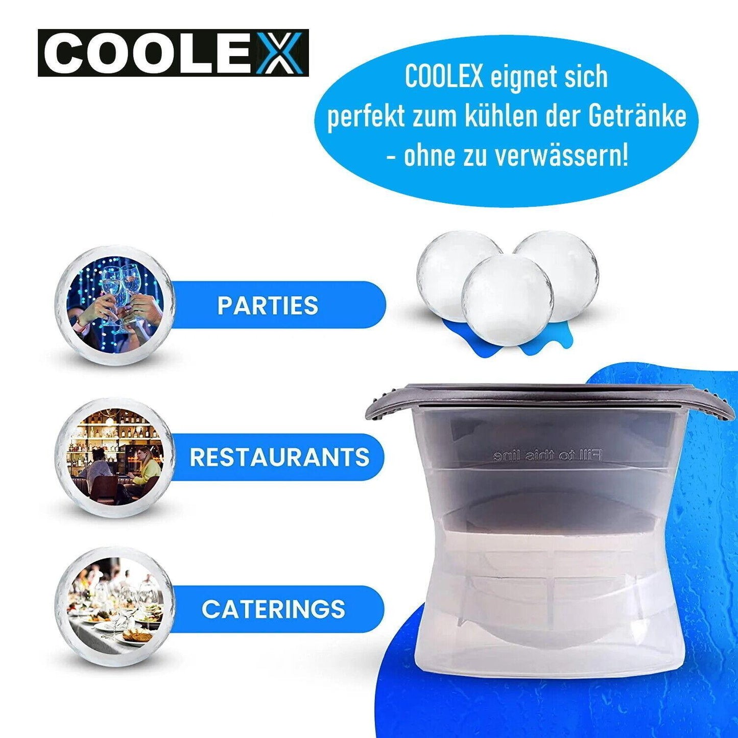 COOLEX XXL Eiswürfelform Kugel Eiskugel Eisbälle Cocktail Whisky 6,5cm [2er Set]