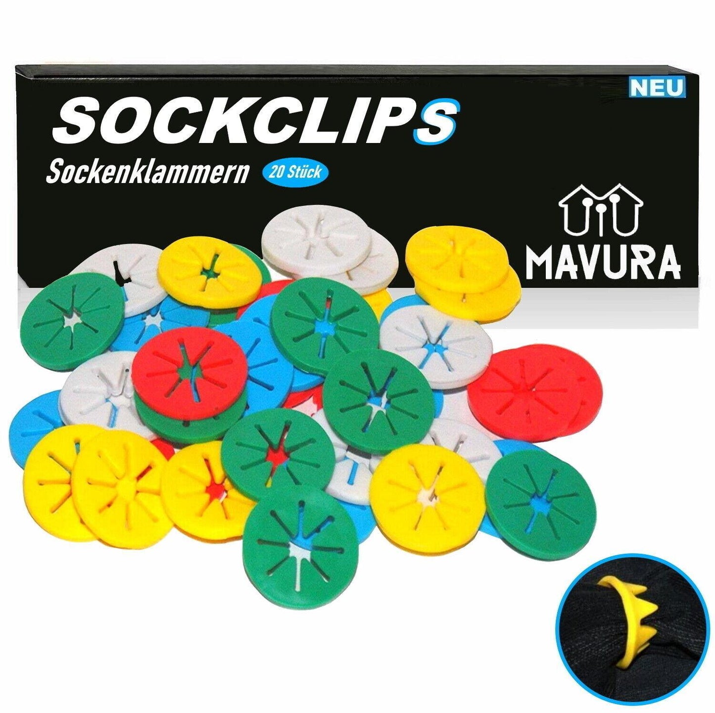 SOCKCLIPS Sockenklammern Sockenhalter Sockenclips Sockensortierer bunt [20Stk]