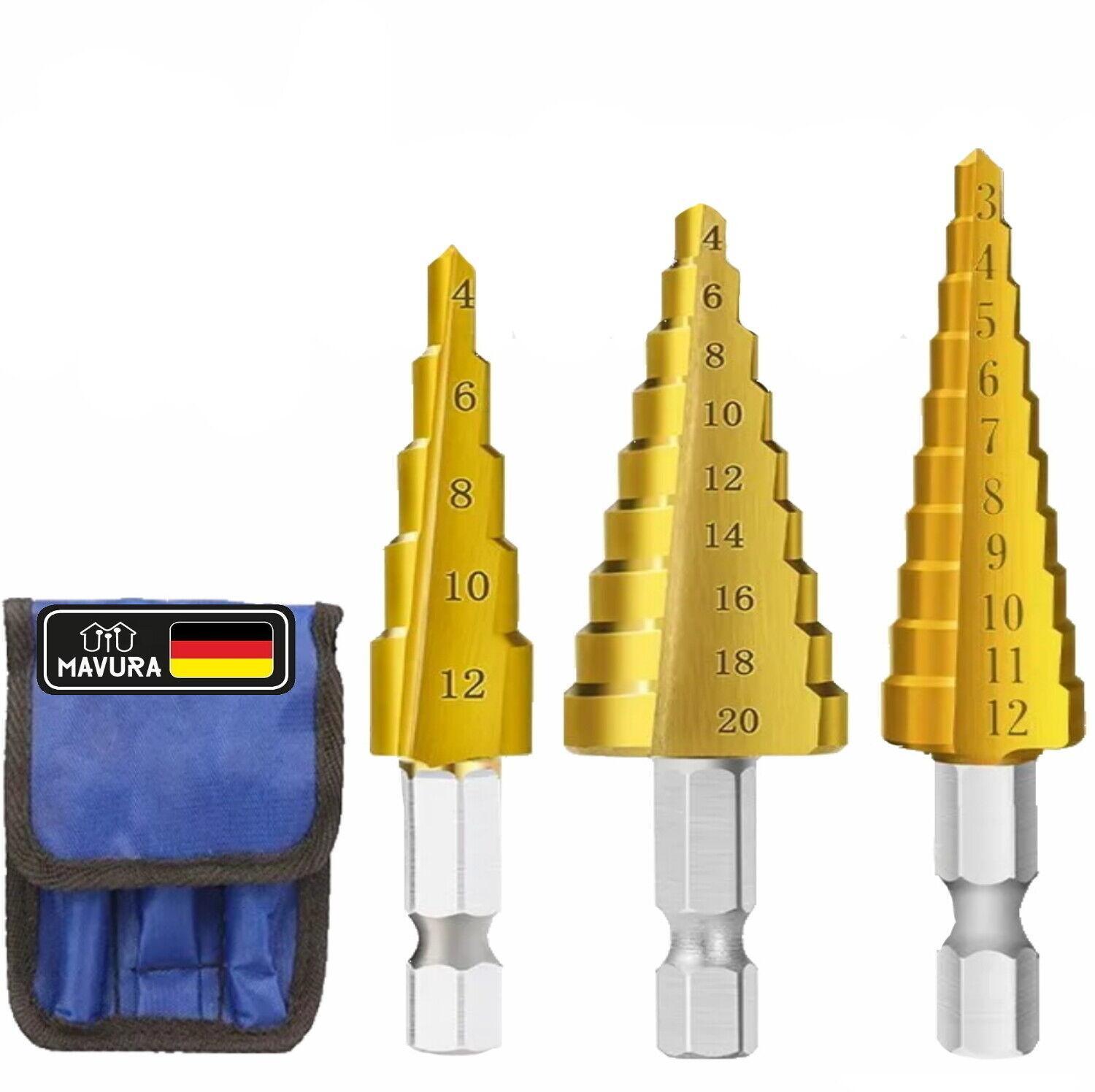 PyraDrill Stufenbohrer HSS Edelstahl Schälbohrer Kegelbohrer Konusbohrer 3er Set