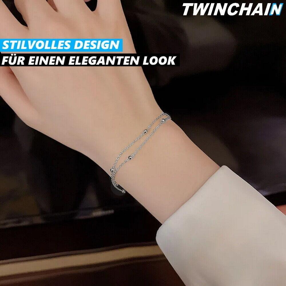TWINCHAIN Doppel Armband Armschmuck Armkette Doppel Schmuck Kugel Silber