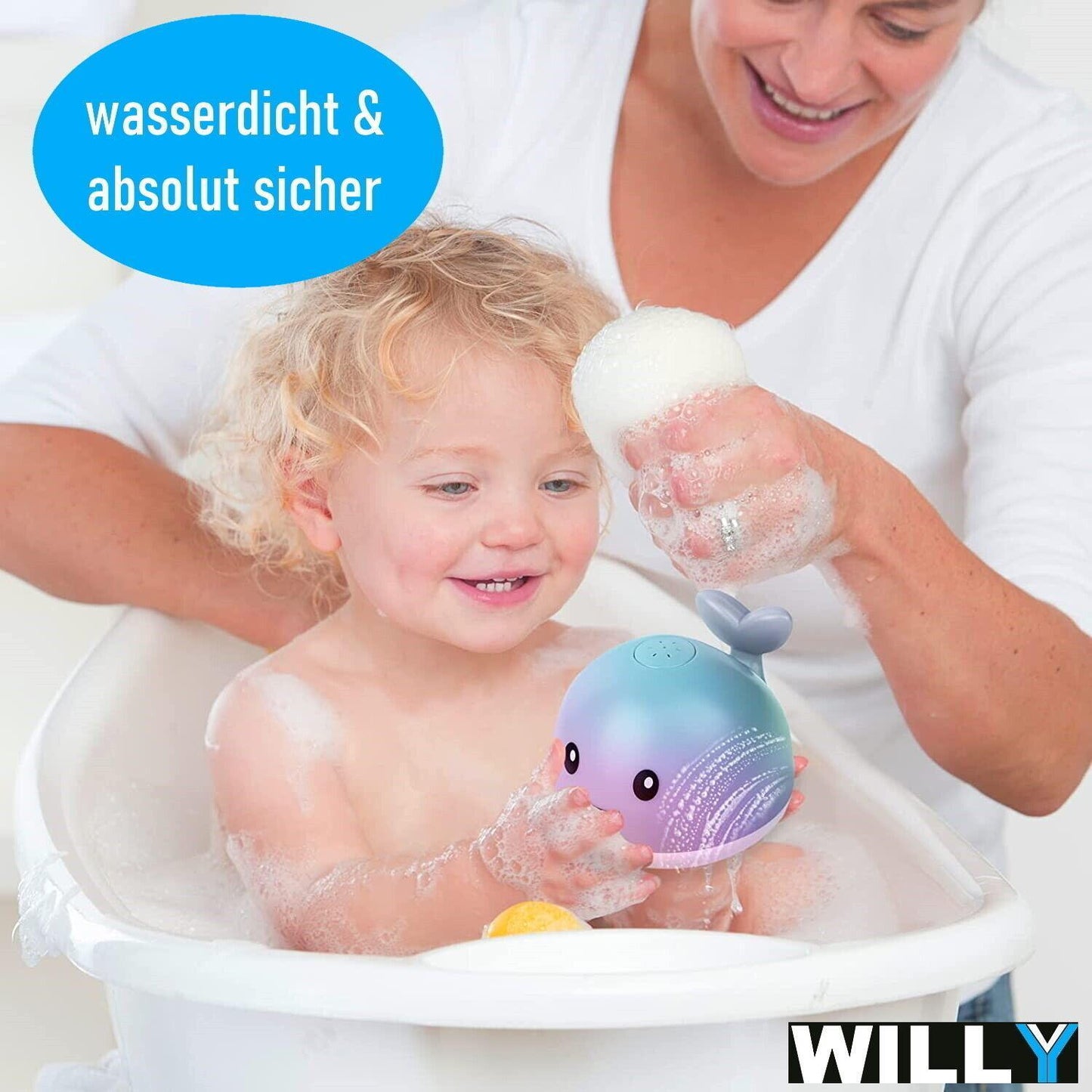 WILLY Wal Badespielzeug Wasserspielzeug Baby Kinder Fontäne & LED Beleuchtung