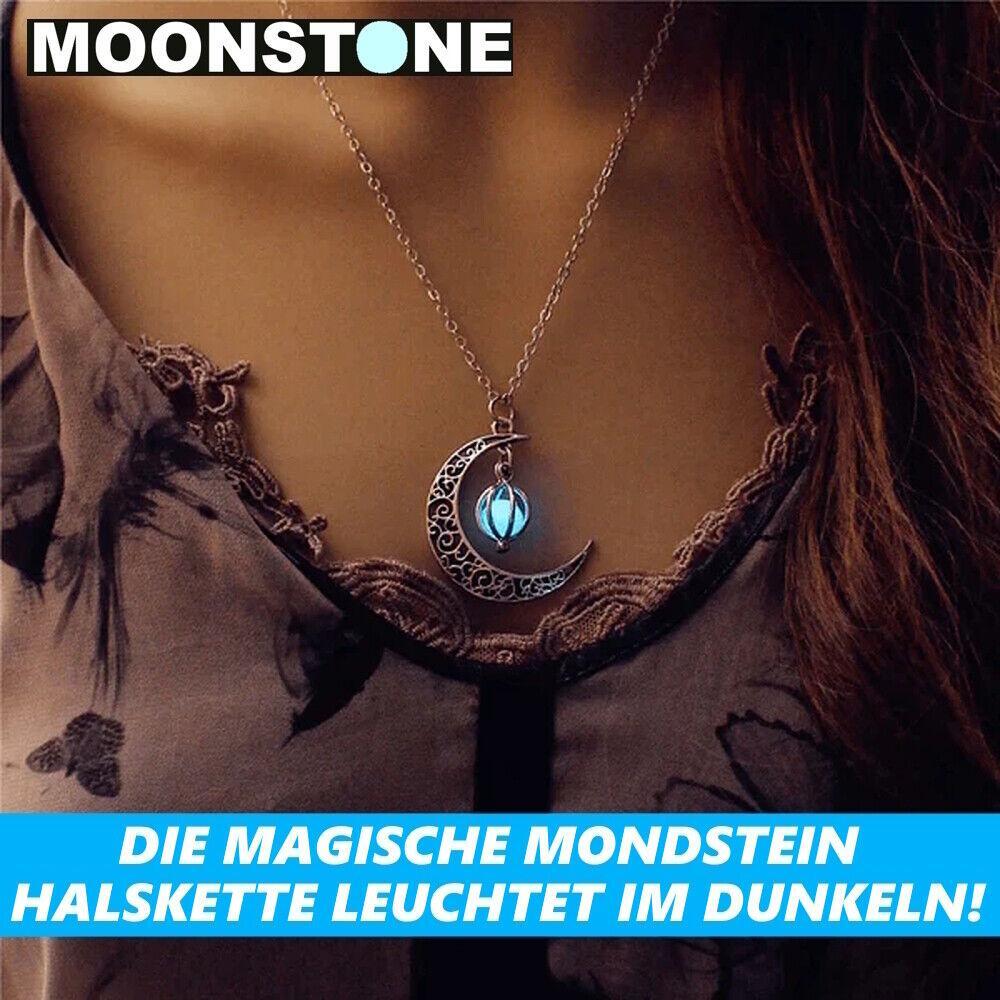 MOONSTONE Magische Mondkette Mondstein Halskette Halbmond Mond Kette leuchtend