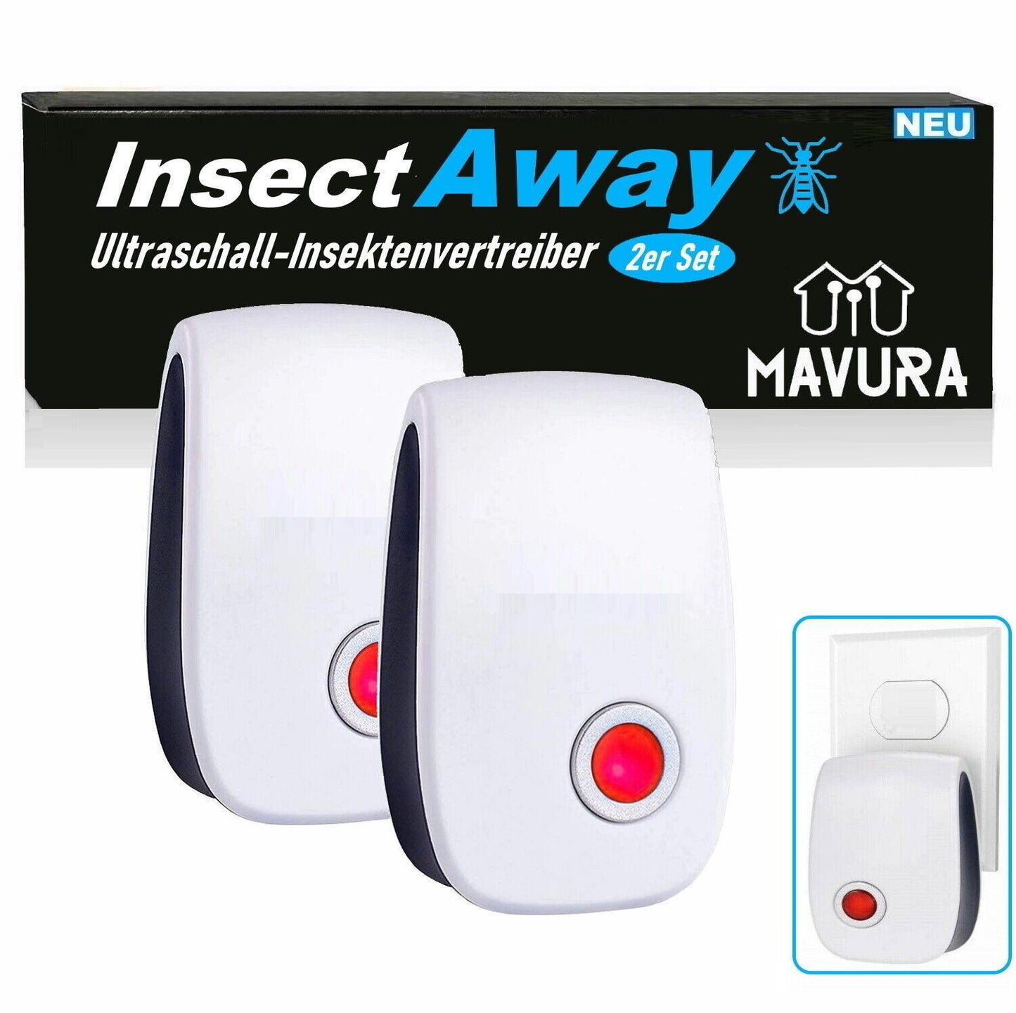 InsectAway Ultraschall Anti Mäuse Spinnen Mücken Stecker Insektenvertreiber [2x]