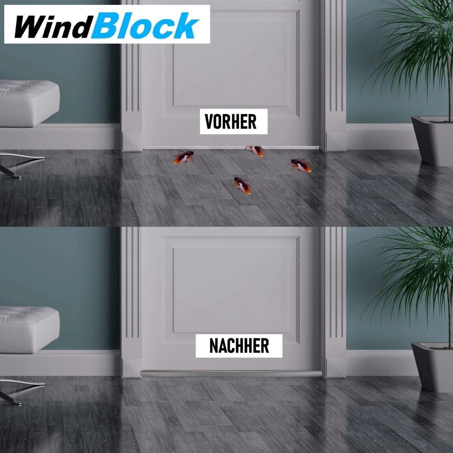 WINDBLOCK Zugluftstopper Türbodendichtung Windstopper Dichtung Isolierung 2erSet