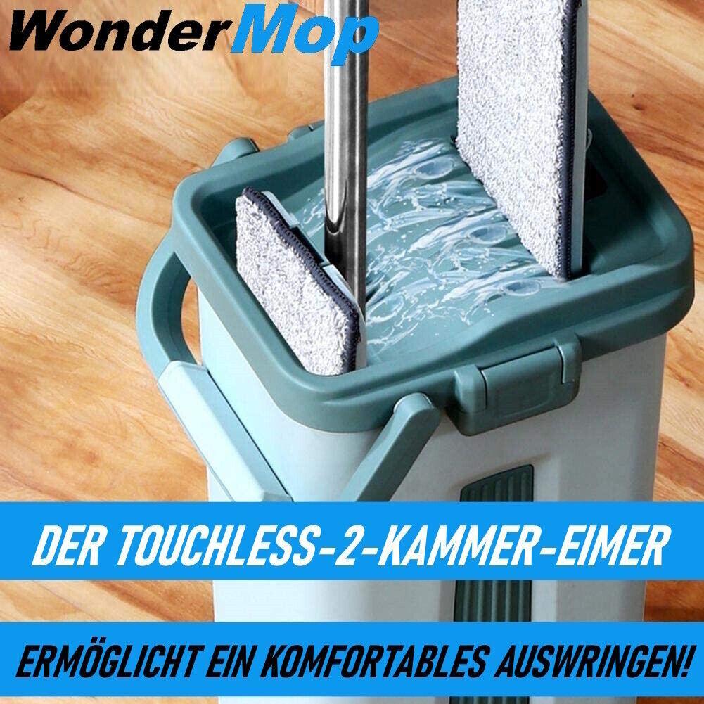WONDERMOP Profi Bodenwischer Set Wischmop Mikrofaser-Mopp 2-Kammer-System Eimer