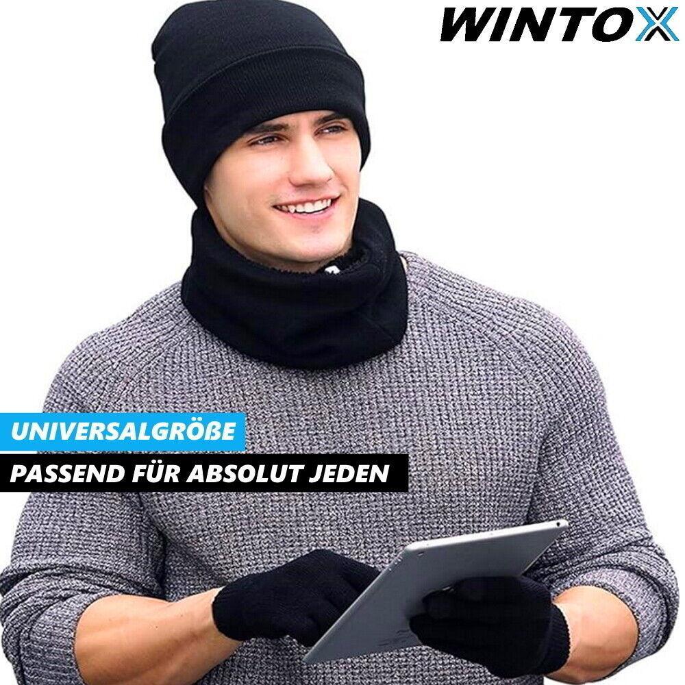 WINTOX Winterset Wintermütze Schlauchschal Handschuhe Damen Herren schwarz 3in1