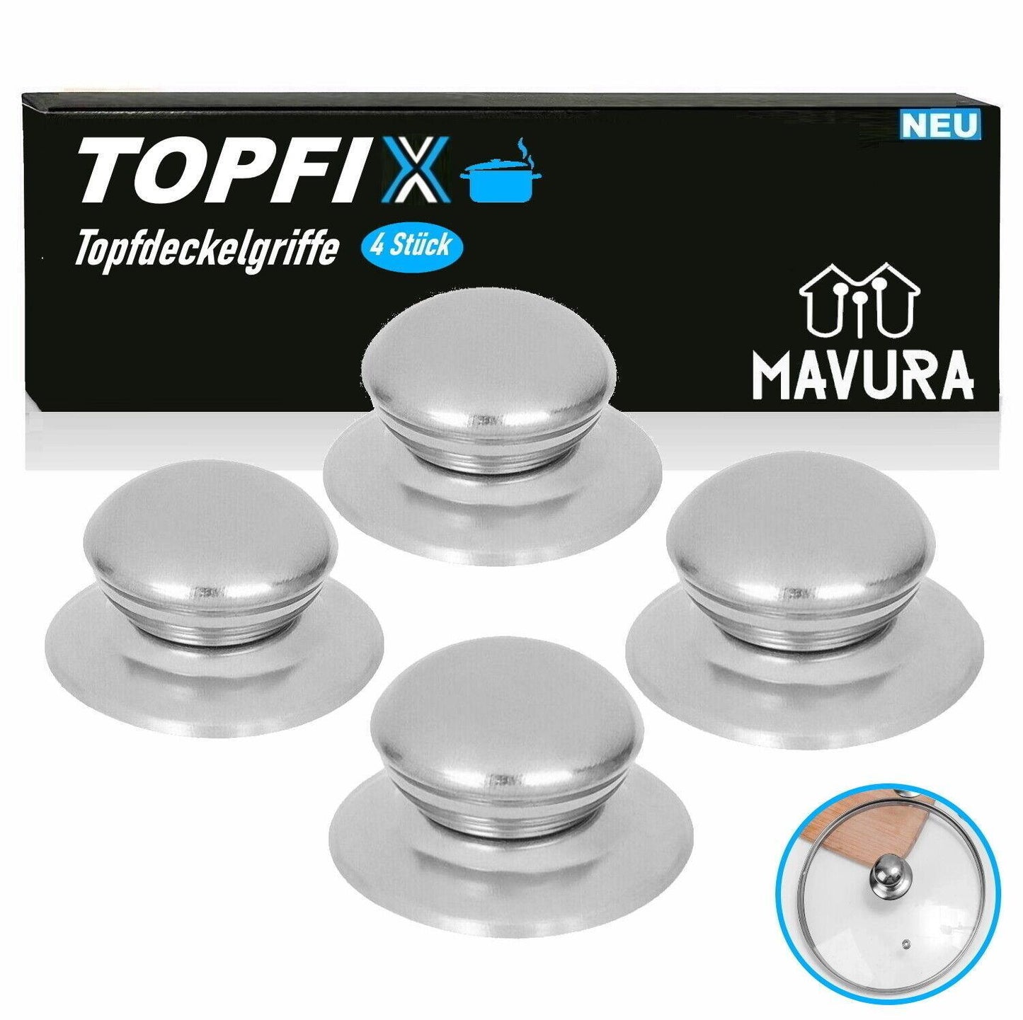 TOPFIX Topfdeckelgriffe Ersatzgriff Pfannendeckel Deckelgriff Topfgriffe 4er