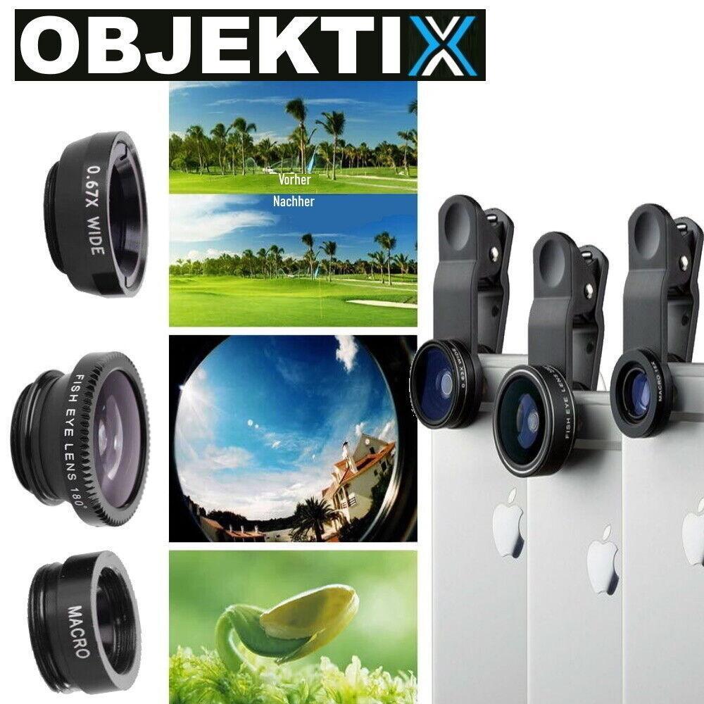 OBJEKTIX Handy Objektiv Set Smartphone Linsen Fisheye Weitwinkel Makro Kamera