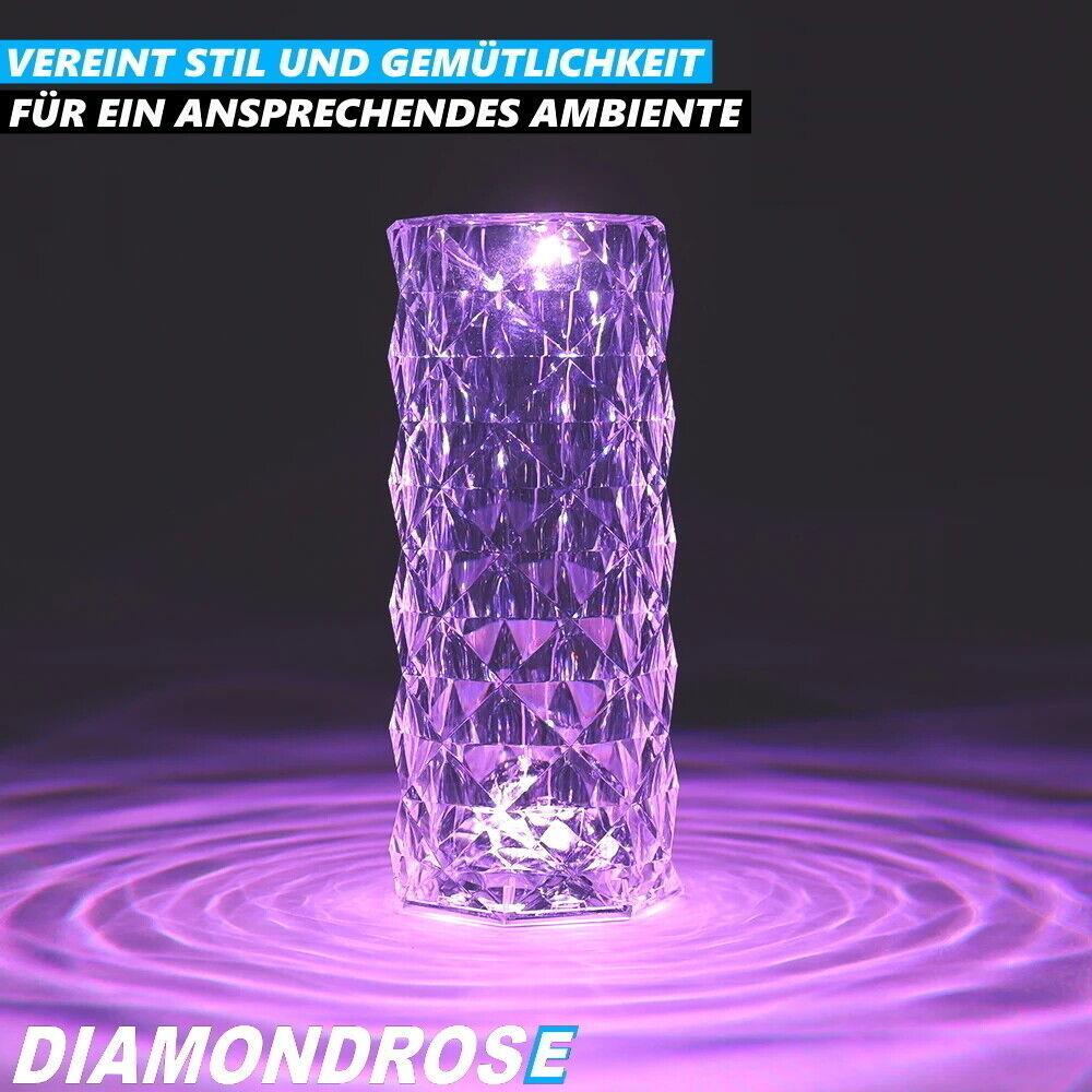 DIAMONDROSE Crystal LED Kristall Tischlampe Leuchte mit Touch 16 Farben USB Akku