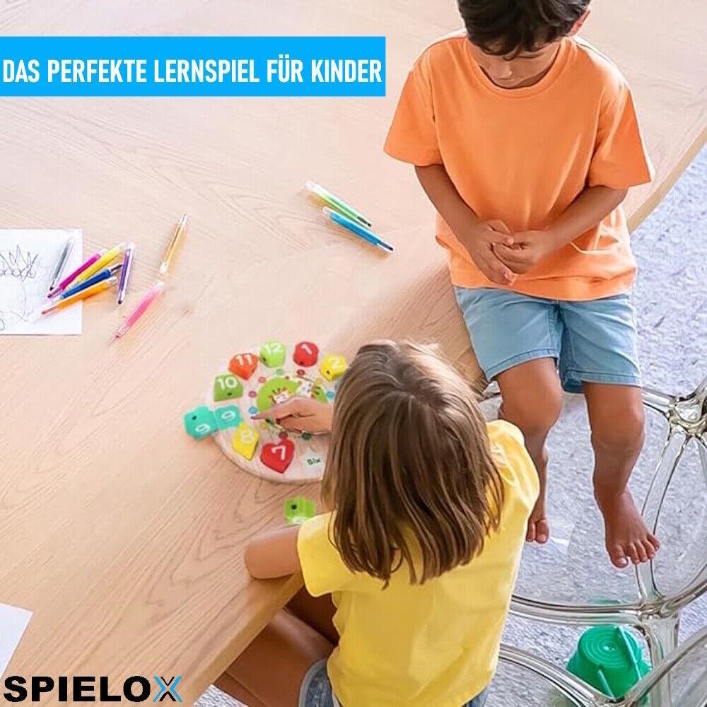 SPIELCLOX Lernuhr Kinder Spieluhr Holz Analog Uhrzeit lernen Kinderuhr ab 3 Jahr