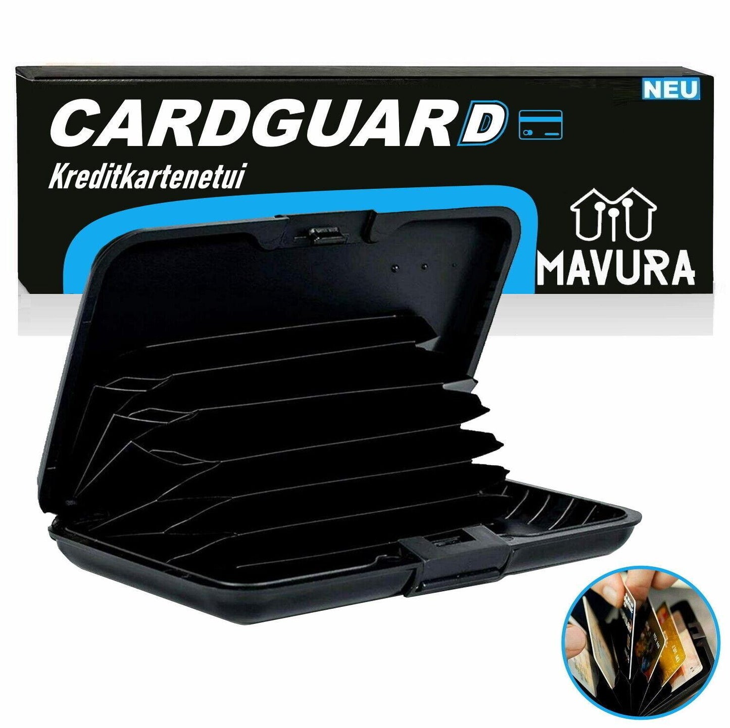CARDGUARD Kreditkartenetui  Aluminium RFID NFC Mini Schwarz Geschenk 12 Karten