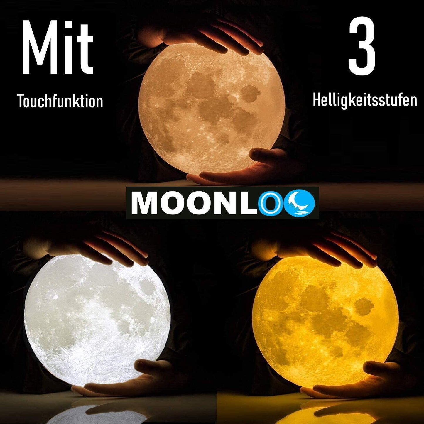MOONLOO Mondlicht Mondlampe 3D LED Moon Light Nachtlicht Souch Sensor Nachtlampe