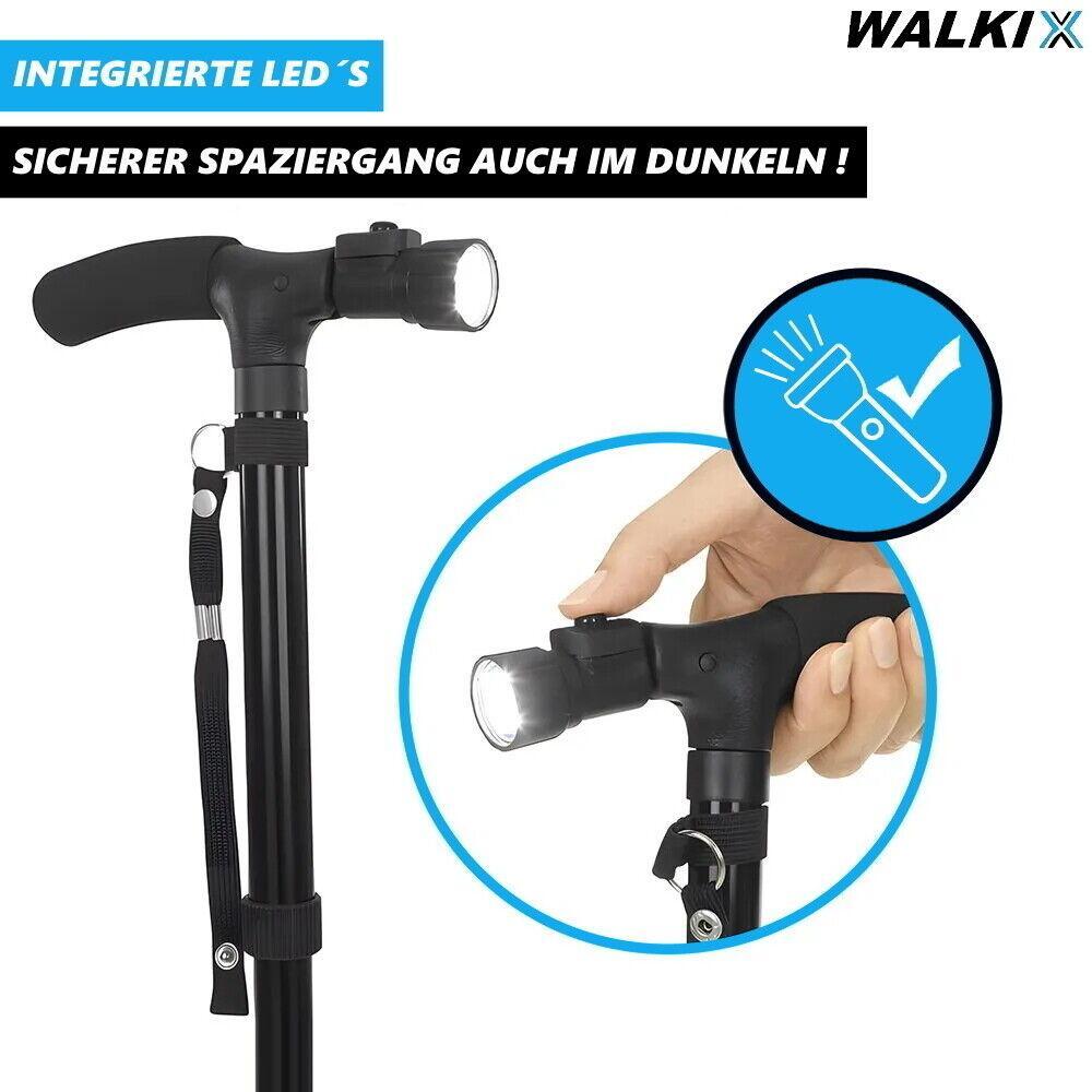 WALKIX Gehstock faltbarer Spazierstock Wanderstock Gehhilfe LED höhenverstellbar