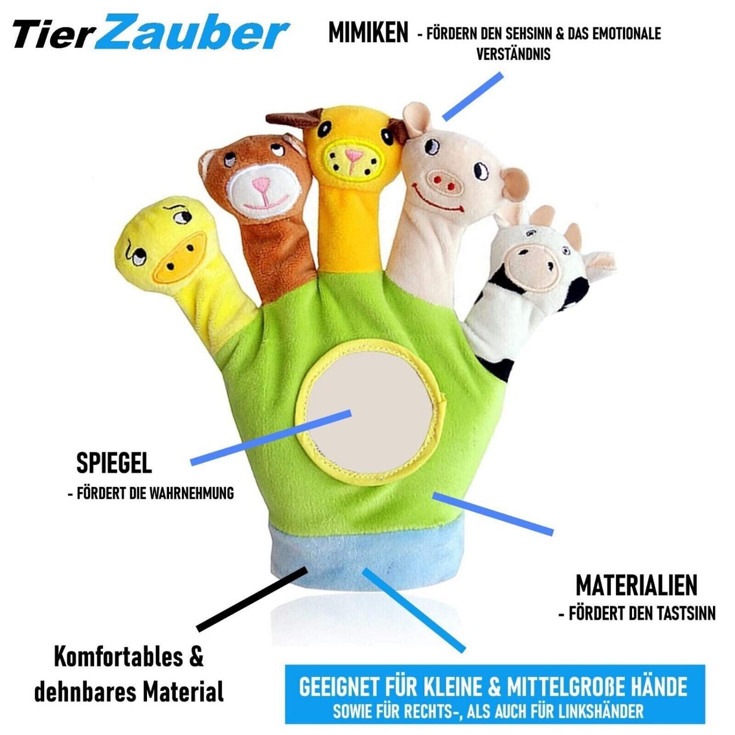 TIERZAUBER Safari Spielhandschuh Fingerpuppen Baby Beruhigung Puppenhandschuh