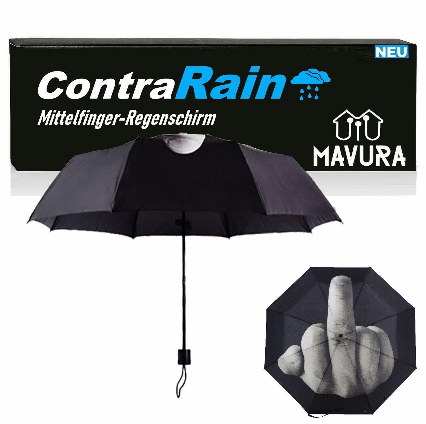 CONTRARAIN Mittelfinger Regenschirm Spaß faltbarer Taschenschirm Stinkefinger