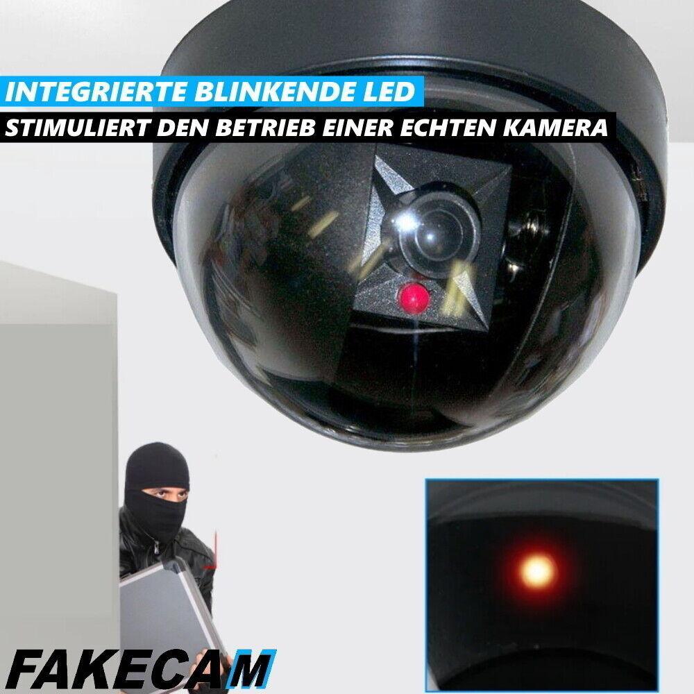 FAKECAM Attrappe Dummy Überwachungskamera Innen & Außen blinkende LED 360° Dome