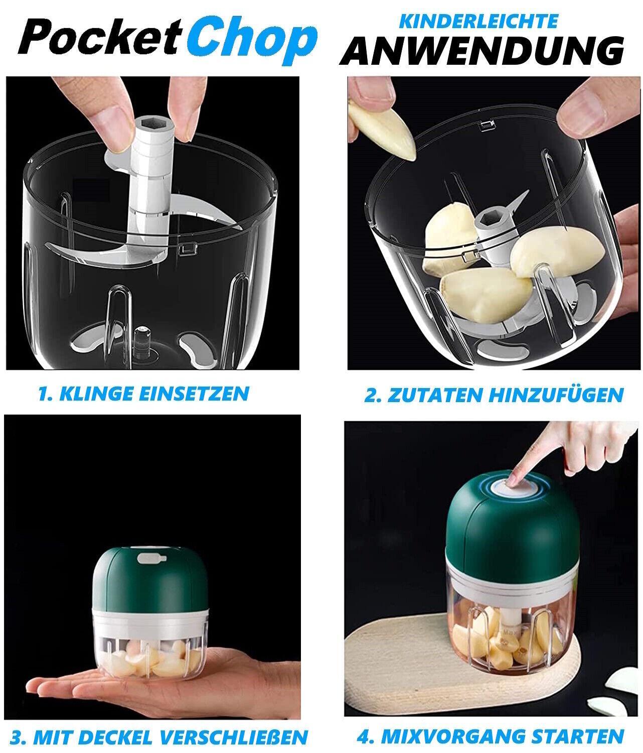 POCKETCHOP Elektrischer Mini Zerkleinerer Akku Multi-Zerkleinerer USB Chopper