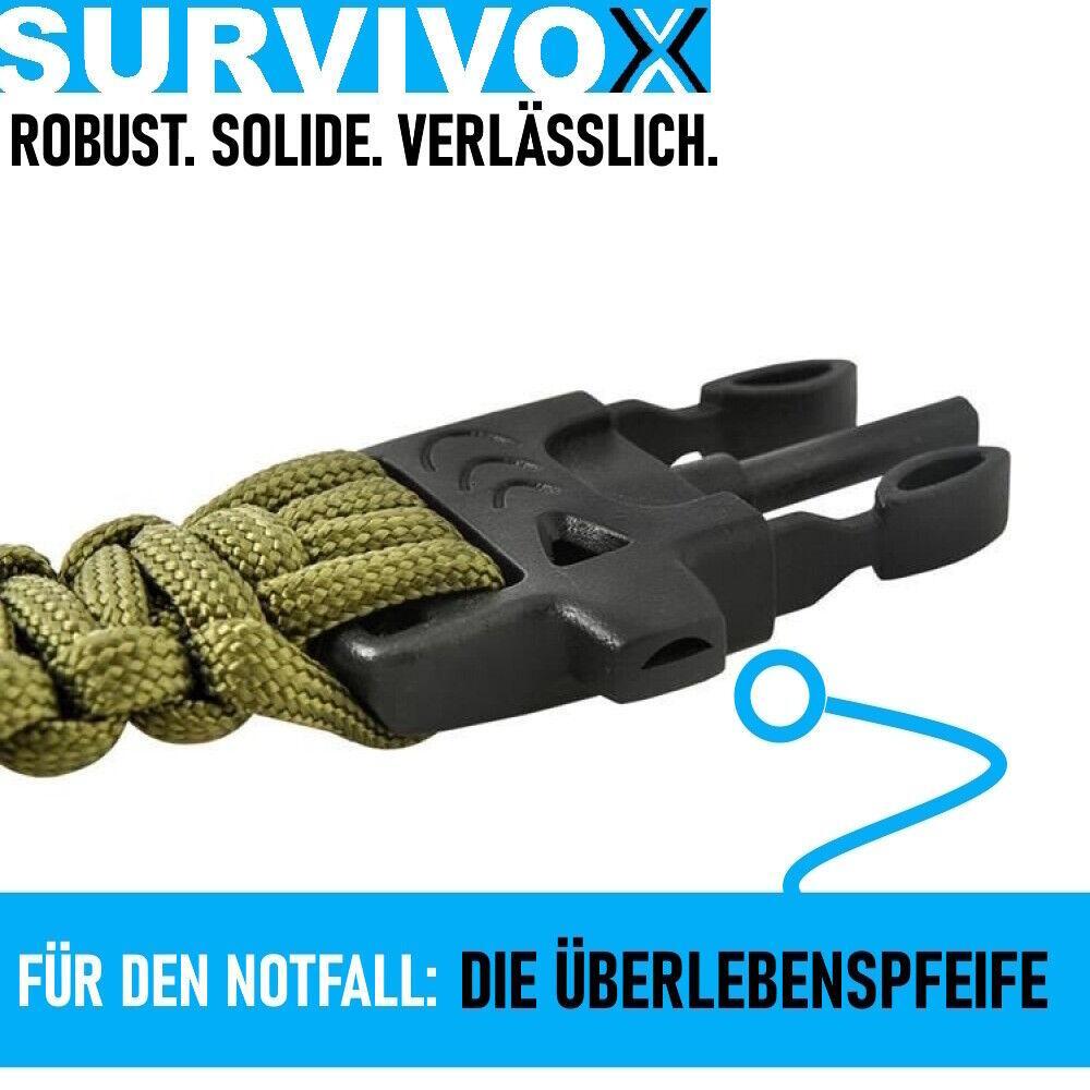 SURVIVOX Survival Armband Kompass Pfeife Feuerstarter Outdoor Paracord 5in1